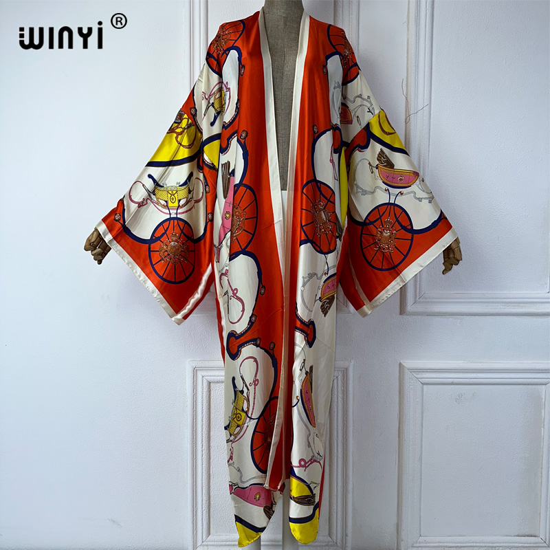 Cover Up Kaftan - WINYI ボーホプリント着物サマーカーディガン 女性用ブラウス アバヤ ドバイラグジュアリービーチカバーアップ アフリカンドレス