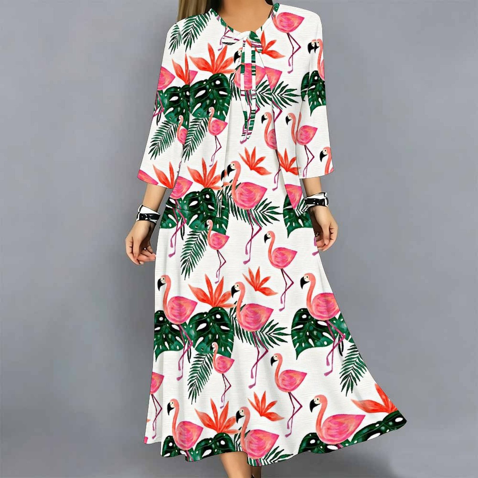 レディース2ピースドレスセット プリント 3/4袖カーディガ - Midi Skirt Floral のレビューと価格