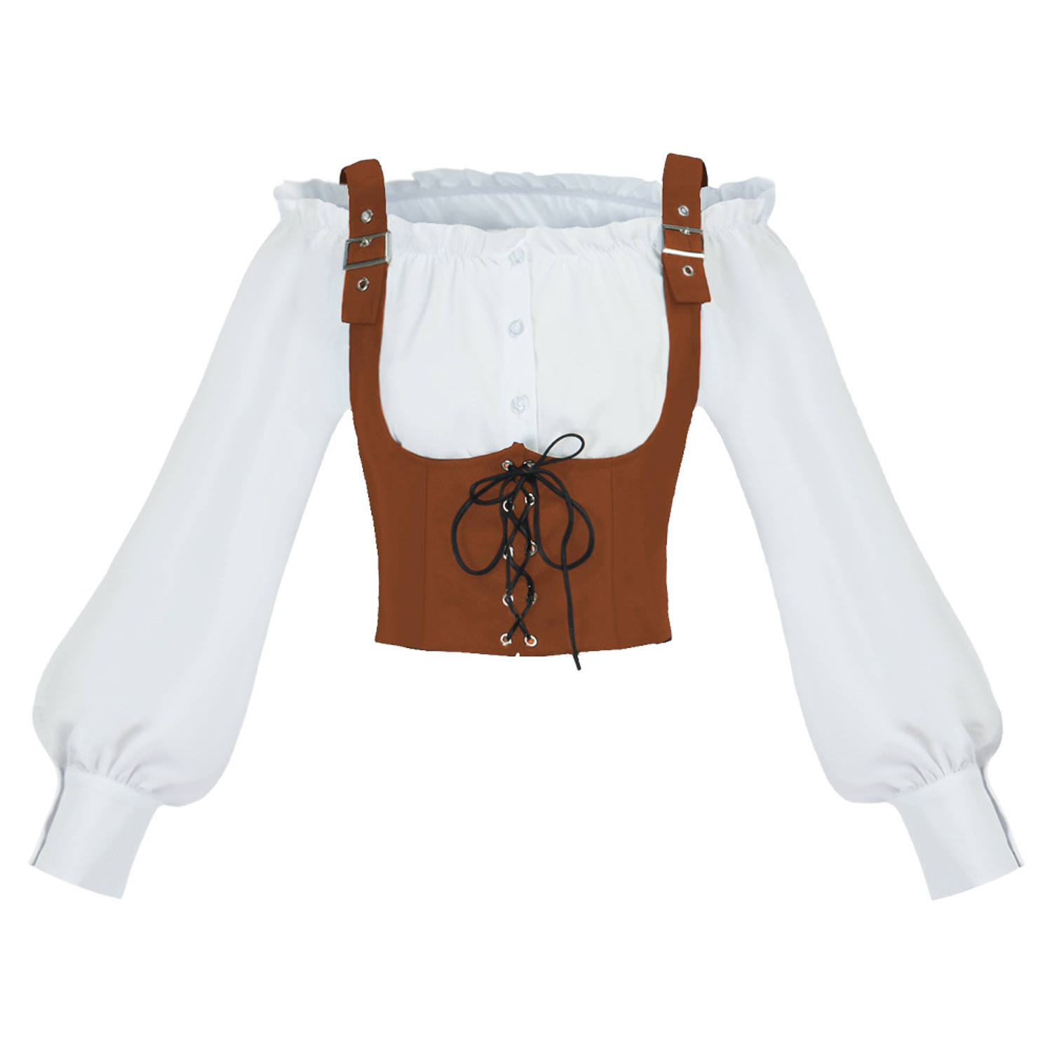 ルネサンス風の2点セットコスチューム。オフショルダーのフリル - Blouse Off Shoulder のレビューと価格