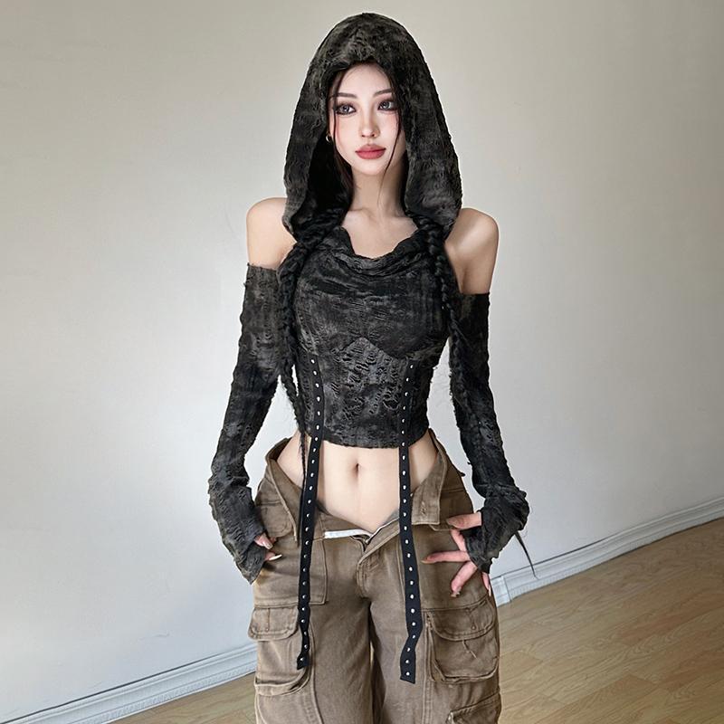 オフショルダーのパーカー、長袖Tシャツ、レディース、ブラック - Blouse Off Shoulder のレビューと価格