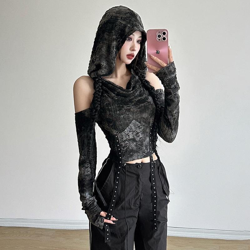 オフショルダーのパーカー、長袖Tシャツ、レディース、ブラック - Blouse Off Shoulder のレビューと価格