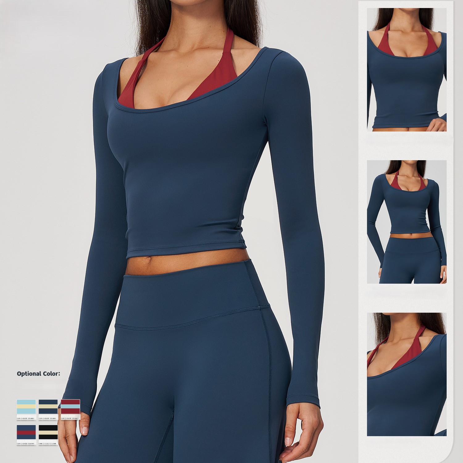 ホルターネック、長袖、クロップド丈、スリムフィット、速乾性、 - Crop Top Crochet のレビューと価格